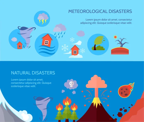 Natural disaster 2 flat banners composition — Stock Vector