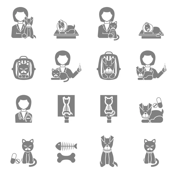 Veterinaire kliniek bezoek zwarte iconen set — Stockvector