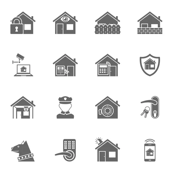 Smart home security system black icons set — Stock Vector