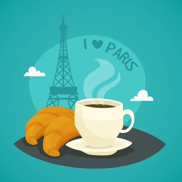 Tasse Kaffee am Morgen mit Croissants — Stockvektor