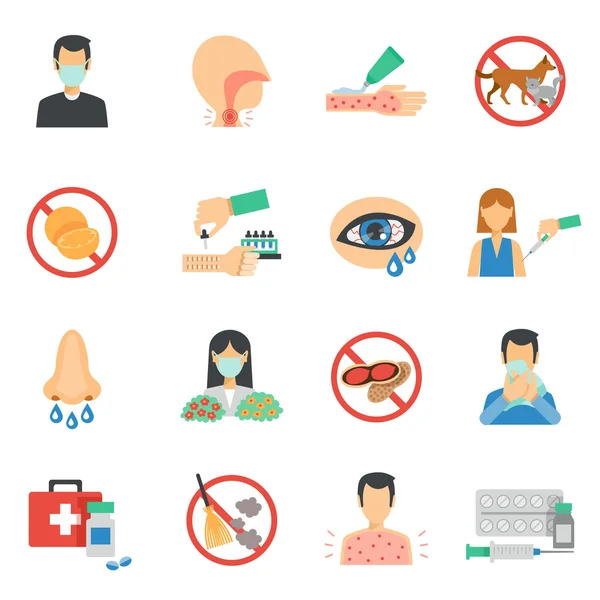 Conjunto plano de iconos de alergia — Vector de stock