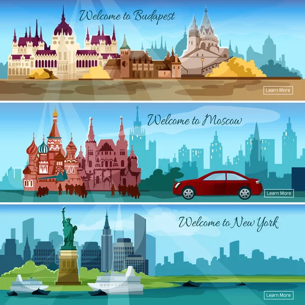 Banners de ciudades famosas — Vector de stock