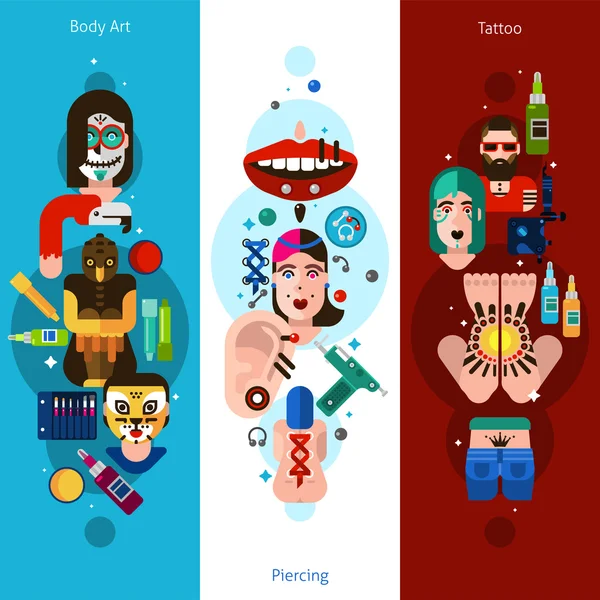 Bodyart tatuagem Piercing Vertical Banners —  Vetores de Stock