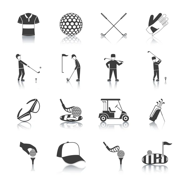 Golf Negro Iconos Blancos Set — Archivo Imágenes Vectoriales