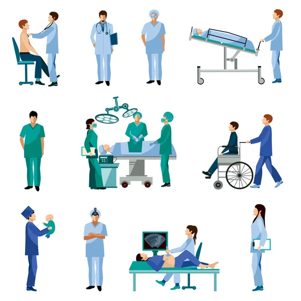 Medical professional people flat icons set — Stock Vector