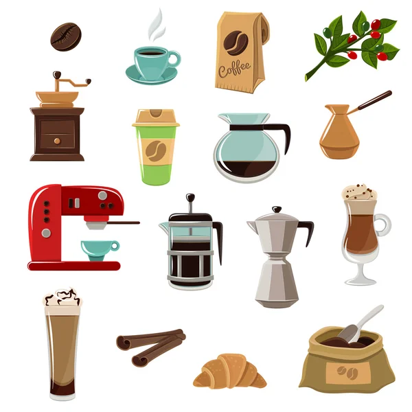 Set di icone piatte retrò caffè — Vettoriale Stock