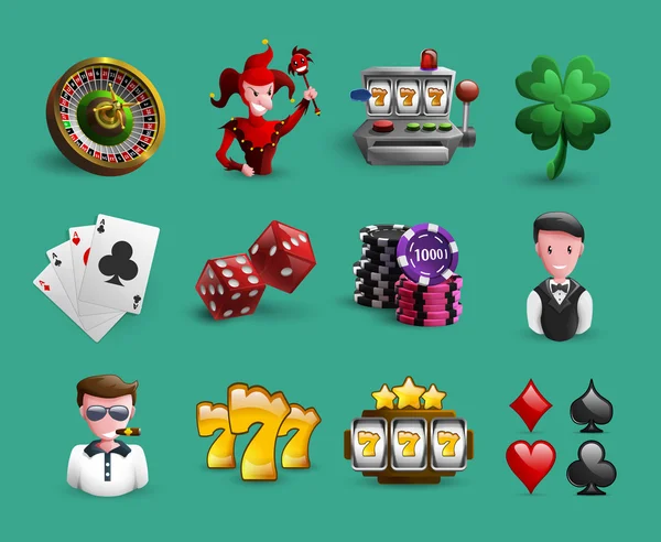 Juego de iconos de dibujos animados de casino — Archivo Imágenes Vectoriales