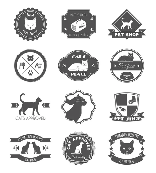 Pet shop cat black labels set — Stock Vector