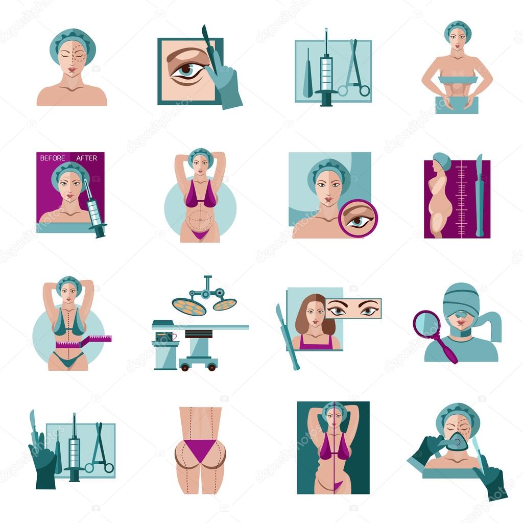 Plastic surgery flat icons set