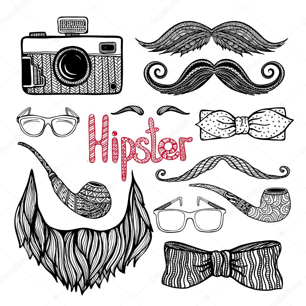 Hipster hair style accessories icons set
