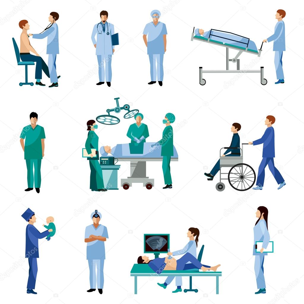 Medical professional people flat icons set