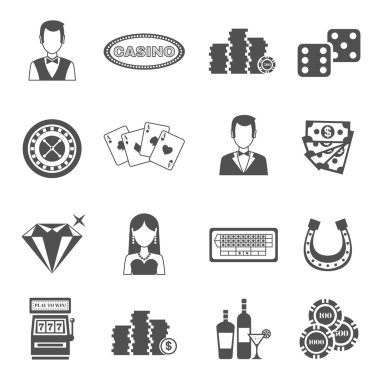 Casino siyah beyaz Icons Set