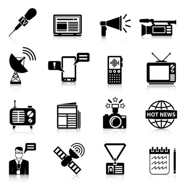 Medya siyah beyaz Icons Set