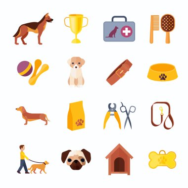 Düz Icons set köpekler ve aksesuarları