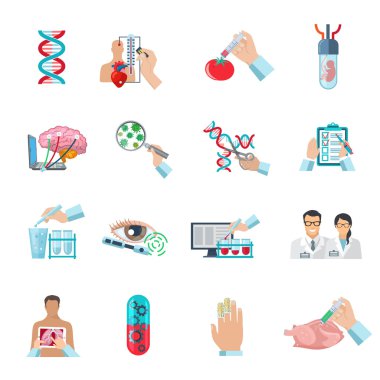 Düz renk biyoteknoloji Icons Set