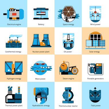 Enerji üretim düz çizgi Icons set