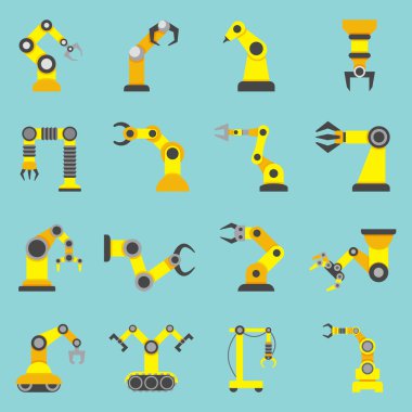 Robotik Kol düz sarı Icons Set