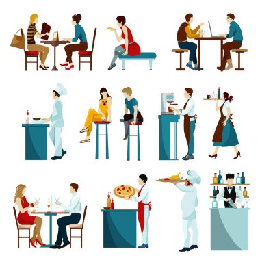 Restoran ziyaret edenler düz Icons Set