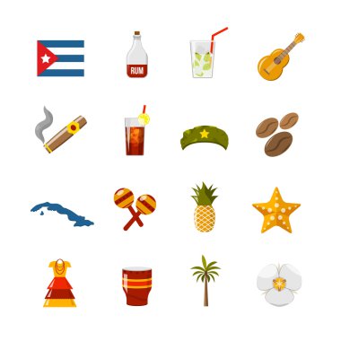 Flat Color Isolated Cuba Icons clipart