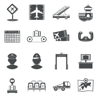 Havaalanı siyah Icons set