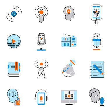 Podcast icons flat line set