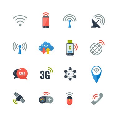 Wireless Technology Flat Icons Set