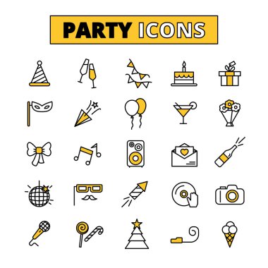 Party pictograms oitlined icons set