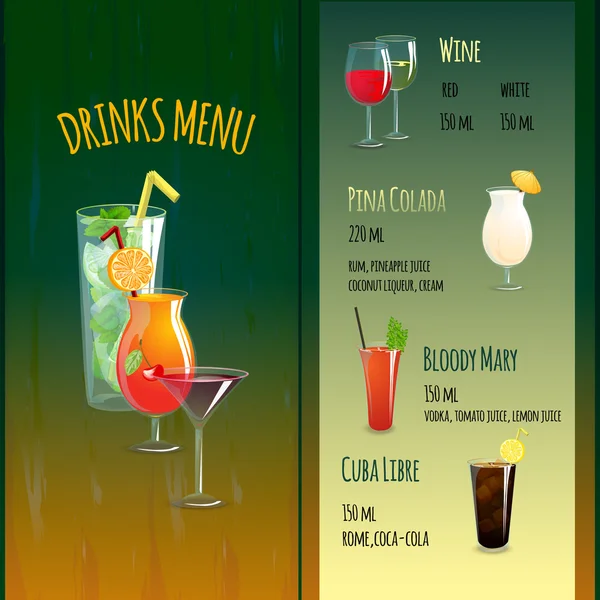 Menu de bar cocktail — Vetor de Stock