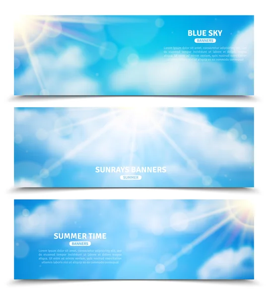 Sol através de nuvens céu banners set — Vetor de Stock