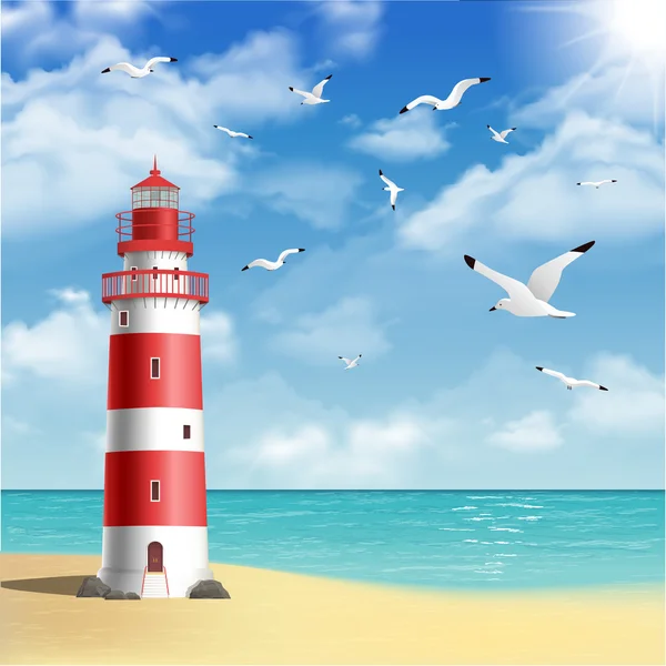 Leuchtturm am Strand — Stockvektor