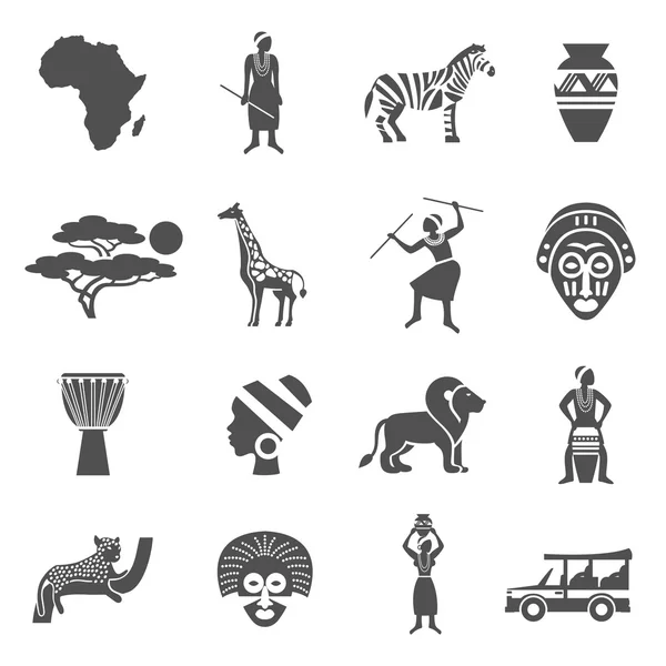 Afrika schwarz weiße symbole set — Stockvektor