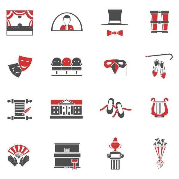 Theatre Red Black Icons Set — Stock Vector