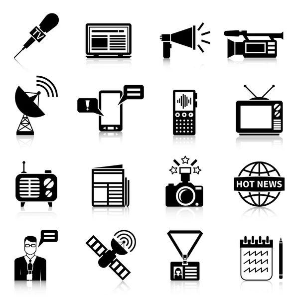 Media zwart witte Icons Set — Stockvector