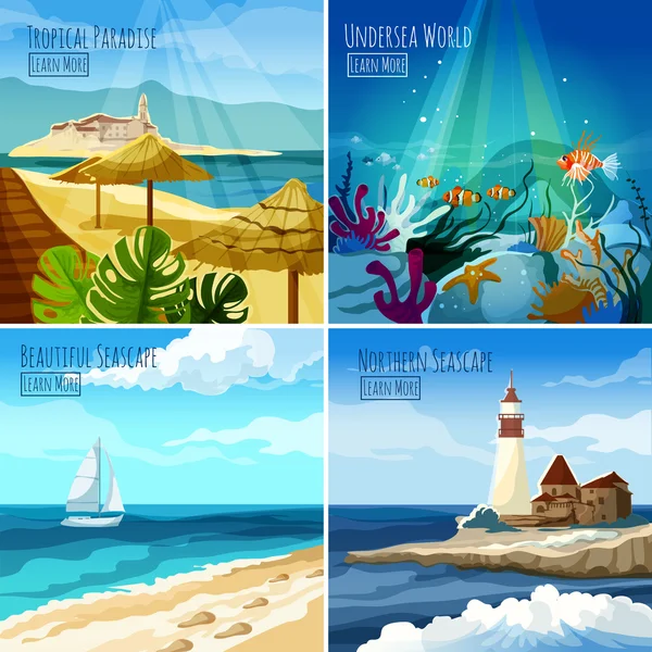 Seascape illusztrációk készlet — Stock Vector