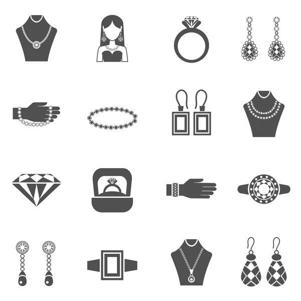 Sieraden zwart witte Icons Set — Stockvector