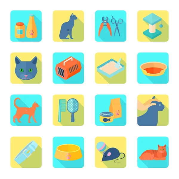 Conjunto de iconos planos gato sombra inclinada — Archivo Imágenes Vectoriales