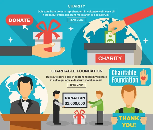 Caridad y Donaciones Banners Set — Archivo Imágenes Vectoriales