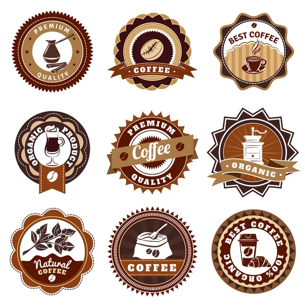 Ετικέτες εμβλήματα καφέ σετ καφέ — Διανυσματικό Αρχείο