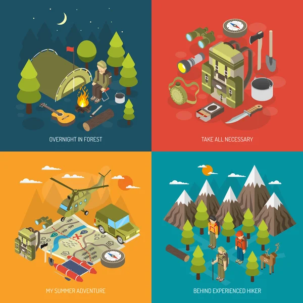 Concept de conception de randonnée et camping — Image vectorielle