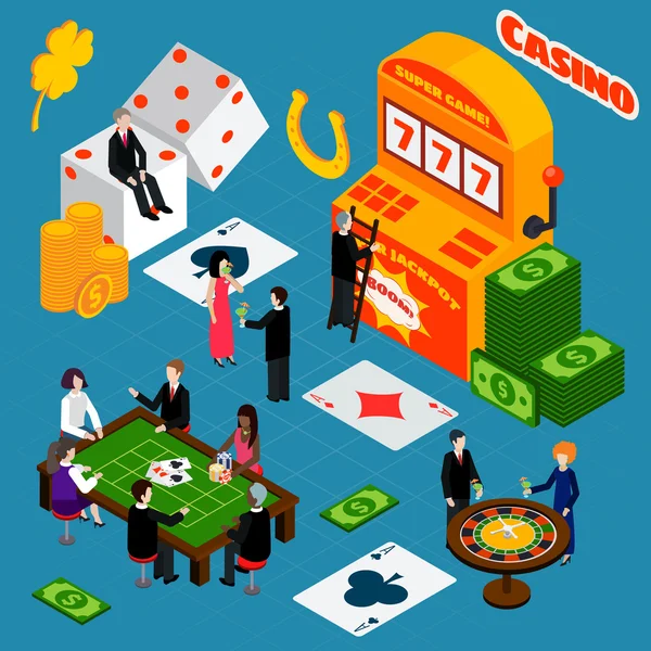 Casino Interior Suerte Símbolos Isométrico Banner — Vector de stock