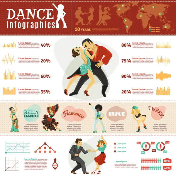 Dans dünya çapında Infographics düzen afiş — Stok Vektör