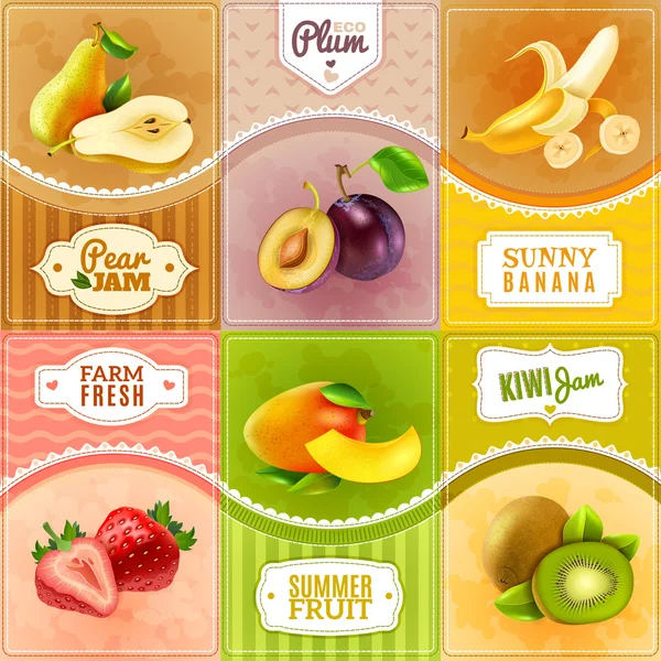 Fruits Berries Flat Icons Composition Poster — Stock Vector