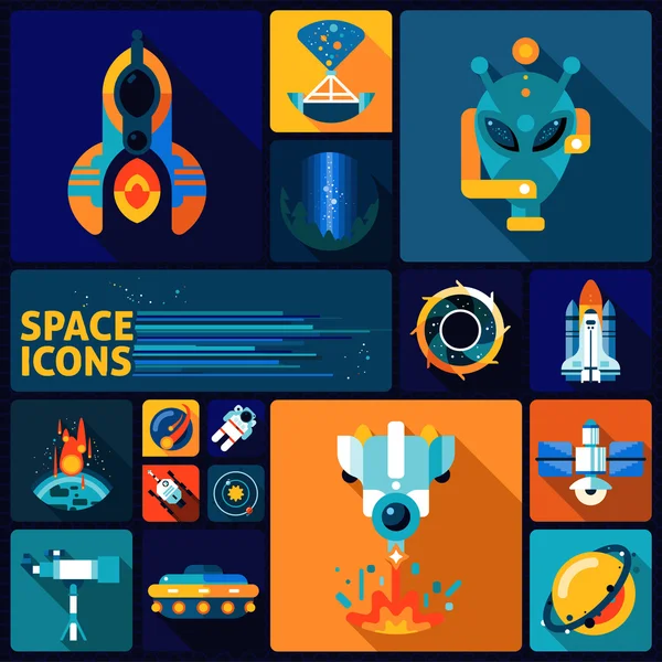 Espacio iconos conjunto plano — Archivo Imágenes Vectoriales