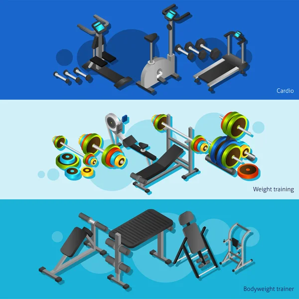 Conjunto de cartazes de equipamento de fitness — Vetor de Stock