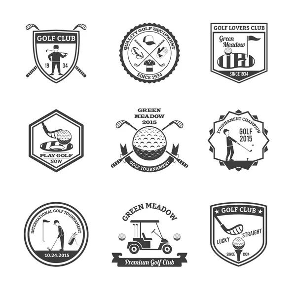 Conjunto de emblemas blancos negros de golf — Archivo Imágenes Vectoriales