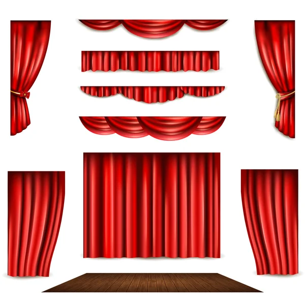 Red Curtain And Stage Icons Set — Stock Vector