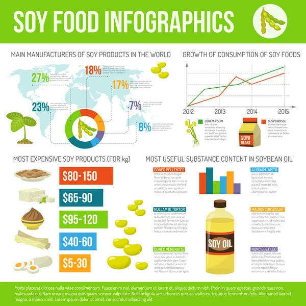 Juego de infografías de alimentos de soja — Archivo Imágenes Vectoriales