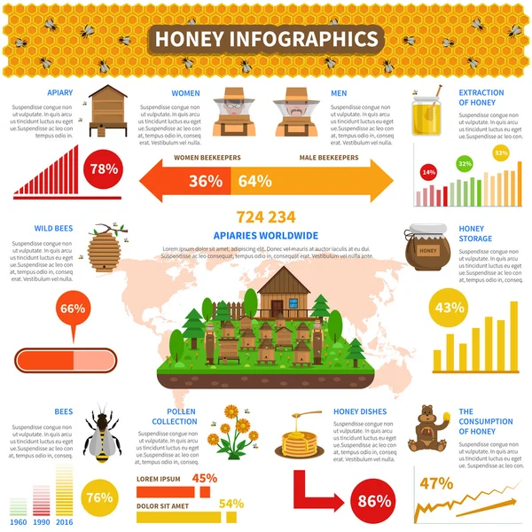 Honey Infographics sada — Stockový vektor