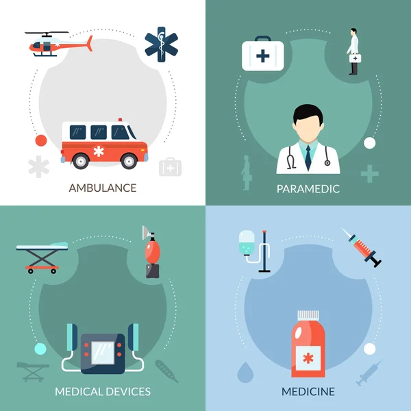 Conjunto de ícones paramédicos de emergência — Vetor de Stock