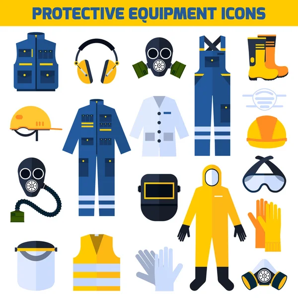 Beschermende uniformen apparatuur platte Icons Set — Stockvector